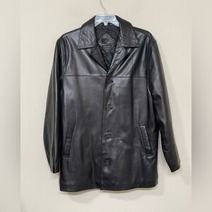 J Ferrar Men’s Black Button Down Genuine Leather Lined Heavy Coat Jacket s L